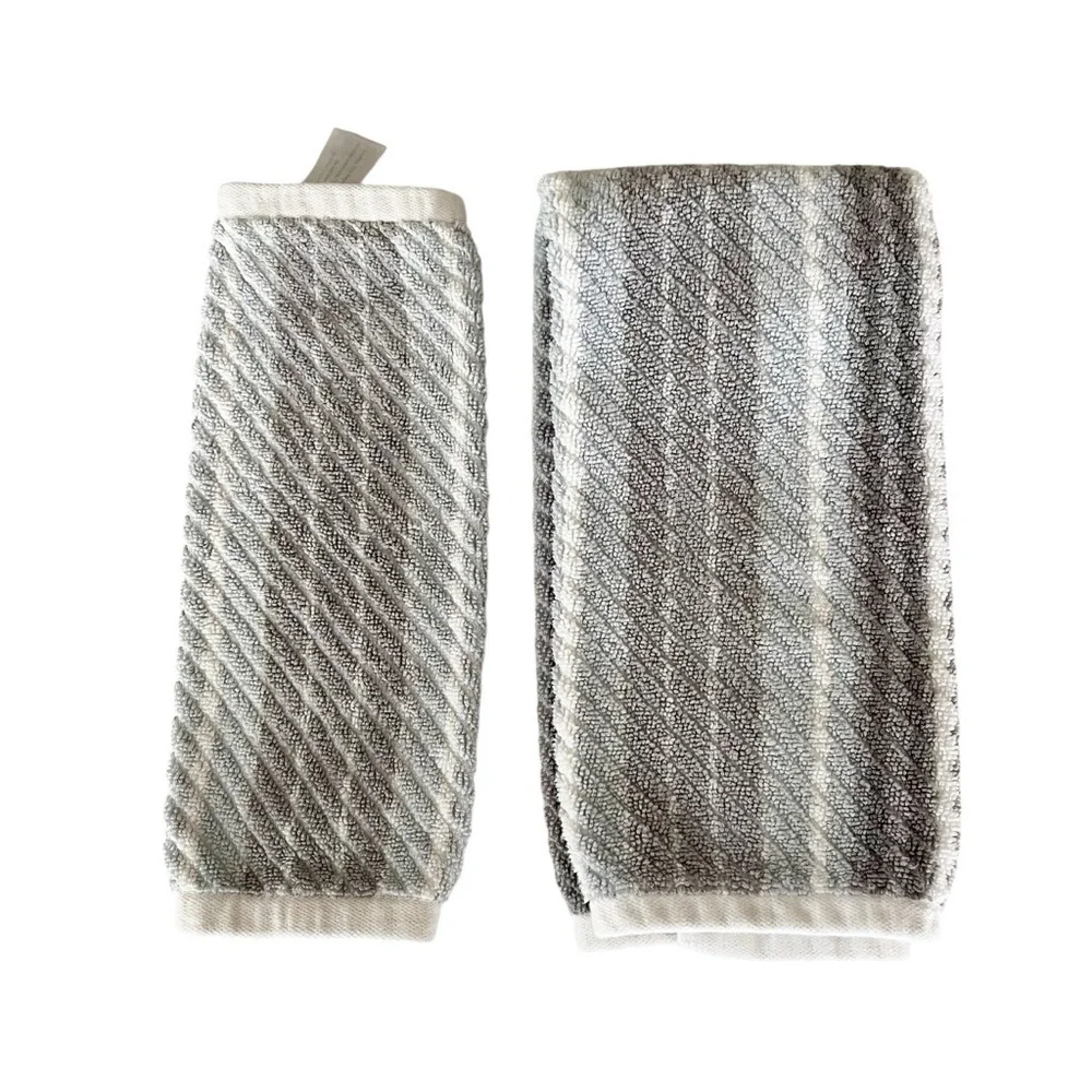 Bamboo Bathroom Hand Towels | One Hand Towels 1 Wash Cloth Striped Textured Gray